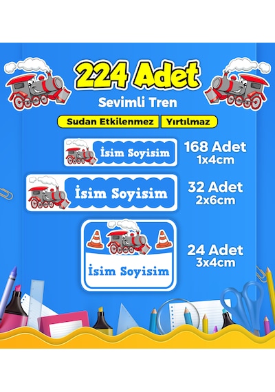 Tren Temalı Okul Kreş Kişiye Özel İsim Etiket Seti - Model 67 Çok Renkli