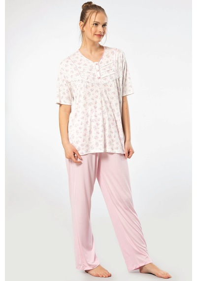Türen Empirme Patlı Battal Kısa Kollu Pijama Takım 3369/pembe 001