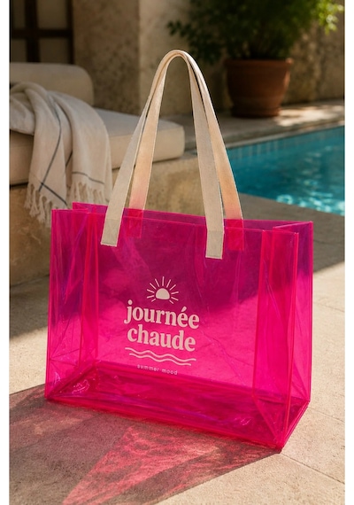 Hig Home Su Geçirmez Şeffaf Plaj Çantası Büyük Boy Kadın Deniz Havuz Omuz Çantası Pvc Şeffaf Çanta Beach Bag Pembe