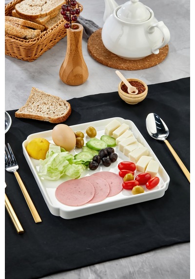 23 Cm Lüks Beyaz Porselen Sunum Tabağı Modern Kare Kahvaltı Ve Servis Tabağı Beyaz - 815984430 Beyaz