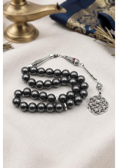 Doğal Hematit Taşlı 33'lük Tesbih Metal Püsküllü 8mm Küre Kesim 902833