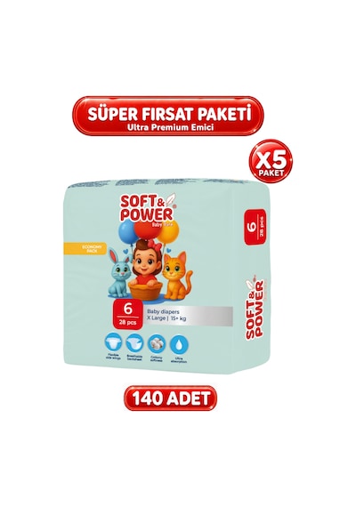 Bebek Bezi No:6 Xlarge 15-25 Kg 28'li 5 Paket 6 Numara
