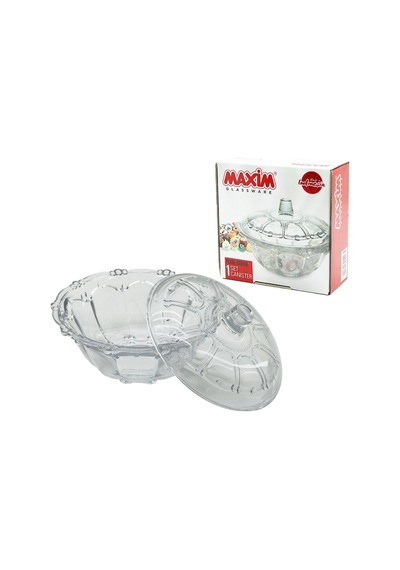 Cam Şekerlik Cam Kapaklı Çap: 13.5cm - Y: 5.2--9.5cm Bx40 Çok Renkli