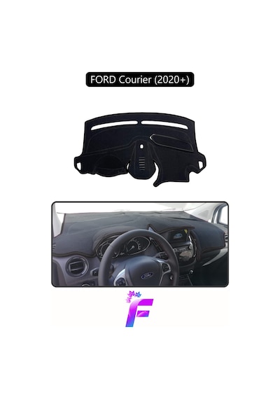 Ford Courier 2020+ Ekranlı Torpido Örtüsü Güneşten Korur Kolay Montaj Tam Uyum E96 Siyah