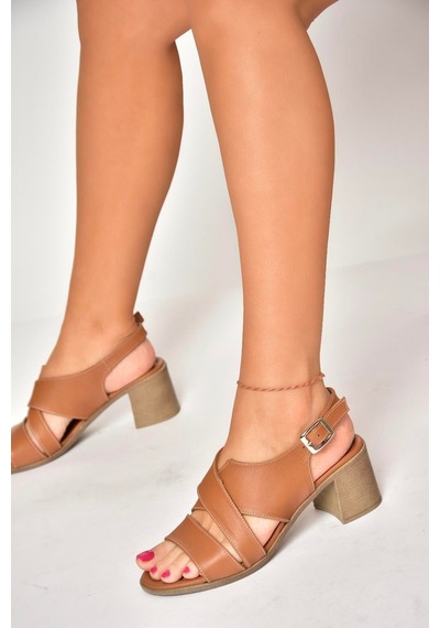Fox Shoes P555451903 Taba Hakiki Deri Kalın Topuklu Kadın Sandalet Taba-hakiki Deri Taba