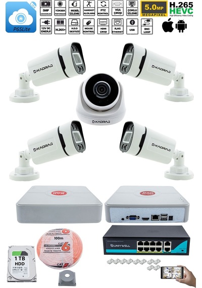 Ip Güvenlik Kamera Seti - 1 İç Mekan , 4 Dış Mekan Kdj-1ın4out-v2 Ip Güvenlik Kamera Seti - 1 İç Mekan , 4 Dış Mekan Kdj-1ın4out-v2