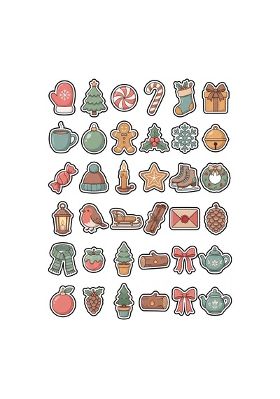 30 Adet Nostaljik Kış Ve Yılbaşı Sticker Seti - Planner Ajanda Laptop İçin Çok Renkli