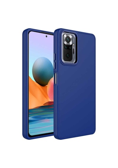 Xiaomi Redmi Note 10 Pro Kılıf Metal Çerçeve Ve Buton Tasarımlı Silikon Zore Luna Kapak Lacivert