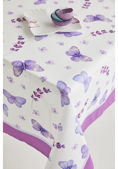 Ays Home Lila Kelebek Desen Kumaş Yemek Masası Örtüsü