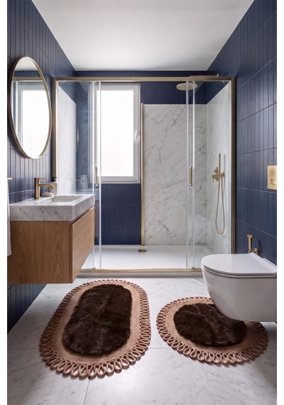 Banyo Paspası Takımı 60x100+60x60 Cm Dış Trikot Acı Kahve & Camel