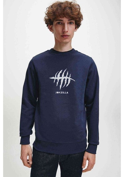 Jokzilla Logo Baskılı Indigo Mavi Lacivert Erkek Sweatshirt