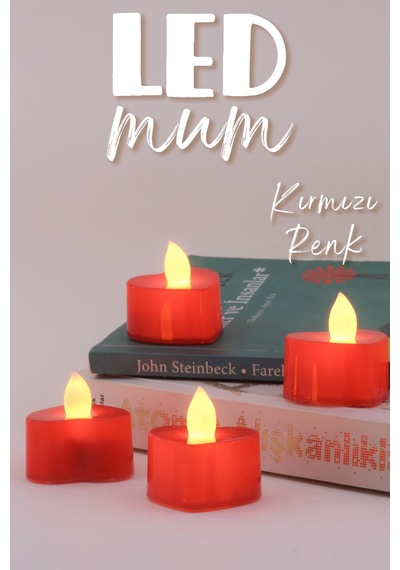 4 Adet Kalp Kırmızı Mini Led Mum Seti Pilli Dumansız Alevli Ledli Dekoratif Yapay Mum Dekor Işığı