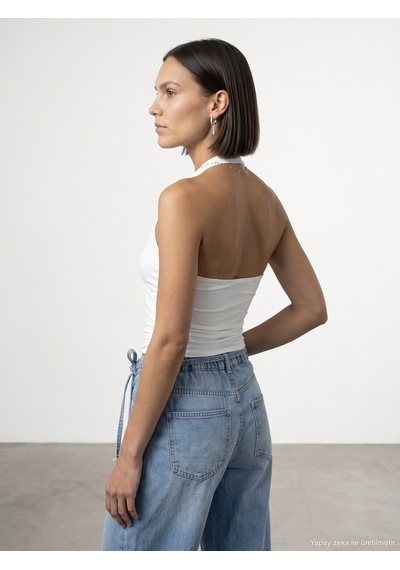 Dilvin 21268 Halter Top-beyaz