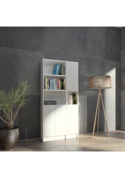 Flat85 Kitaplık 4 Kapaklı Kütüphane Çok Amaçlı Dolap Beyaz Çok Renkli