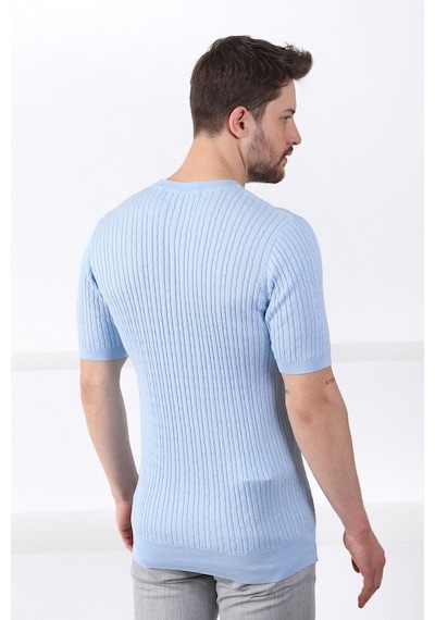 Ferraro Mavi Bisiklet Yaka Erkek Pamuk Triko T-Shirt-Mavi (490417519) Mavi