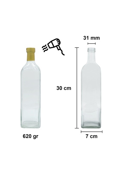 Afracam Maraska Şeffaf 1000 ML Kilitli Kapaklı ve Kapüşonlu Boş Cam Şişe 6 Adet