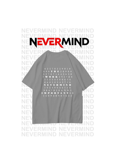 Nevermind Oversize Unisex Tişört Grafik Baskılı, Rahat Kalıp Antrasit