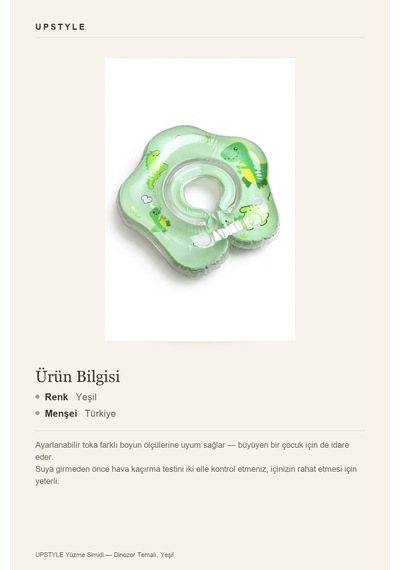 Oglo Dinozor Desenli Yüzme Simidi Bas Şişir Pompasız Çift Emniyetli