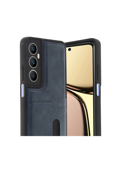 Realme C65 Uyumlu Deri Kartvizitli Kartlıklı Premium Telefon Kılıfı Kapak Lacivert