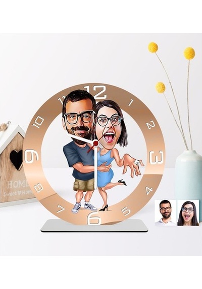 Kişiye Özel Sevgili Karikatürlü Ahşap Saat Biblo - 3