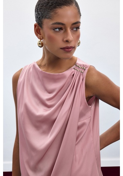 Sateen Aksesuar Detaylı Kolsuz Bluz - Pembe-136921 Pembe