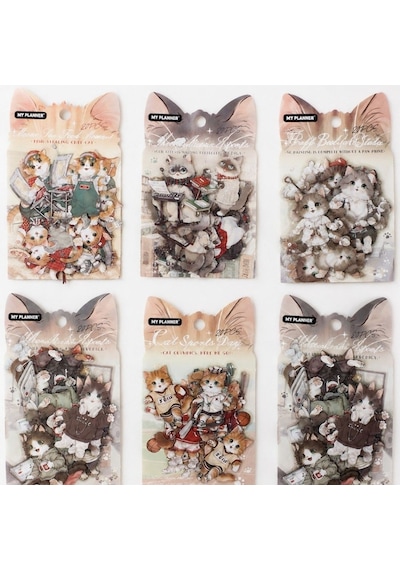Sevimli Kedi Temalı Dekoratif Sticker Seti - Ajanda, Planner Ve Defter Çıkartması 20 Parça Çok Renkli