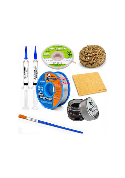 Lehimleme Seti 0,8 Mm 40 Gr Lehim Teli 2 Li Flux Cp-1515 Lehim Fitili 1fırça Ve Havya Ucu Temizleme Seti St63
