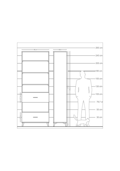 Arges Dolap 5 Raflı 2 Çekmeceli 88x30x243 Antrasit-aytaşı Antrasit