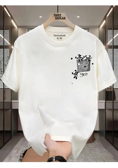 Startmore Unisex Boo Minimalis Baskı T-shirt Beyaz