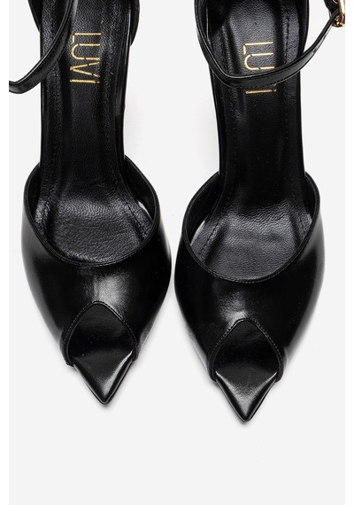 Luvishoes Dona Siyah Cilt Kadın İnce Topuklu Ayakkabı