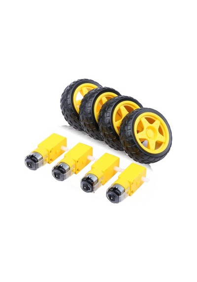 3-6v Redüktürlü Arduino Uyumlu Dc Sarı Motor Ve Tekerlek Seti - 4 Adet Motor+teker