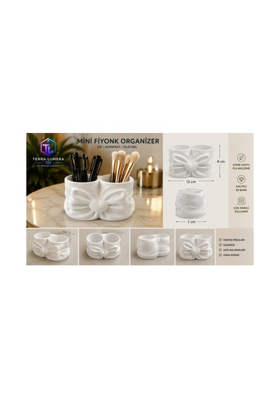 Mini Fiyonk Organizer Kalemlik Ve Makyaj Fırçalık Beyaz