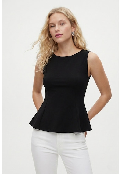 Ritnice Kadın Newly Peplum Sıfır Kol Siyah Bluz Siyah
