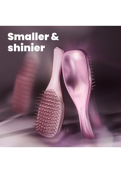 Mini Ultimate Detangler Chrome Saç Açıcı Fırça Islak Ve Kuru Saçlar İçin Satin Pink Patentli Çift Katmanlı Diş Teknolojisi Seyahat Boyu
