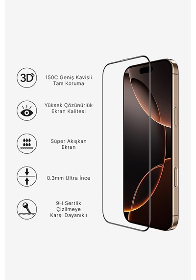 3d Curved 150 Tam Koruma Apple Uyumlu iPhone 17 Air Kavisli Cam Ekran Koruyucu