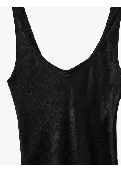 Koton Kolsuz U Yaka Slim Fit Saten Midi Abiye Elbise Siyah 6sak80115uw Siyah
