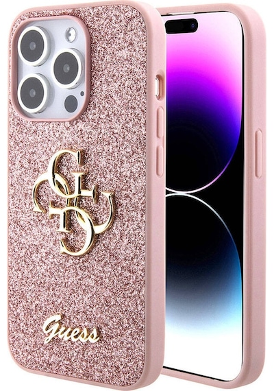 Apple Uyumlu iPhone 15 Pro Max Kılıf Guess Lisanslı 4g Büyük Metal Logolu Glitter Kapak Siyah