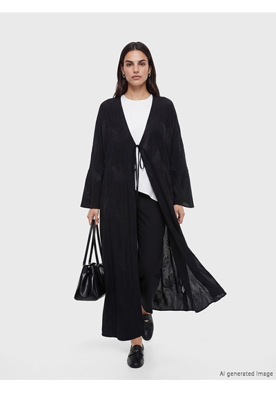 Lcw Modest Siyah V Yaka Desenli Kadın Kimono