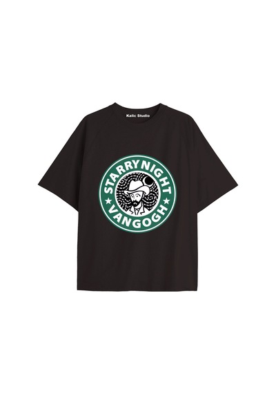 Kalic Studio Unisex Van Gogh Baskılı Oversize Tshirt Siyah-86