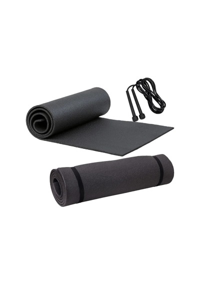 Plus Sport Siyah Pilates Minderi Yoga Egzersiz Matı 7 Mm Ve Atlama İpi Siyah Siyah