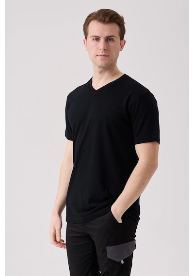 Galanthus V Yaka T-shirt - Nefes Alabilir, Rahat Ve Sade Tasarım Siyah