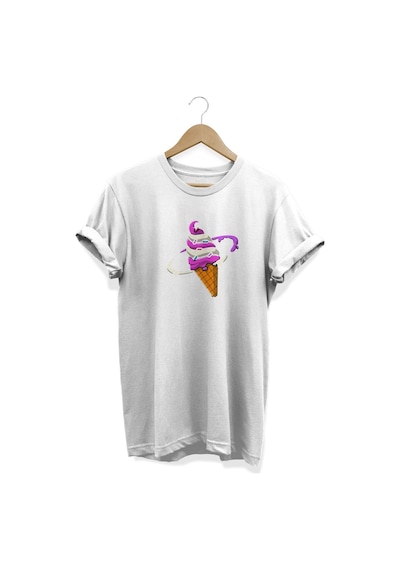 Dondurma Baskılı Beyaz T-shirt Beyaz