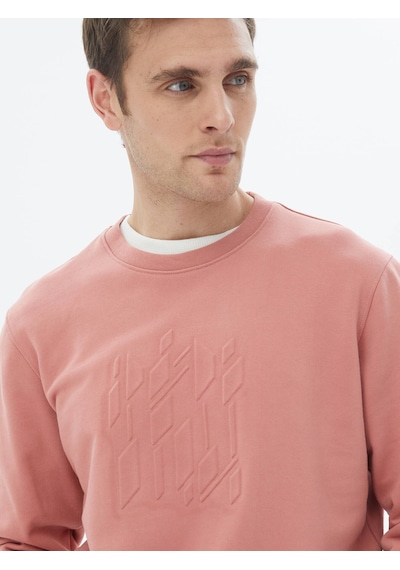 Kip Pembe Bisiklet Yaka Baskılı Sweatshırt Çok Renkli