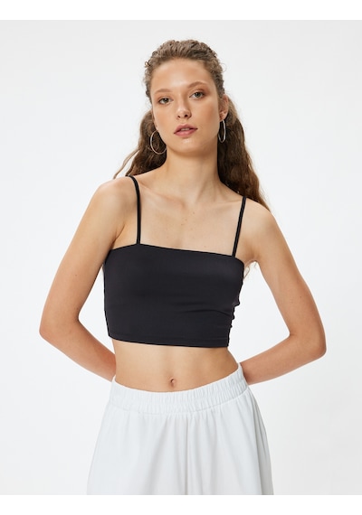 Koton Crop Atlet Basic İp Askılı Slim Fit Siyah 4sal30294ık Siyah