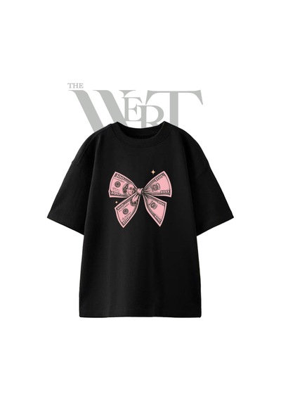 Thewert Dolar Fiyonk Tasarım Baskılı Ünisex Siyah Oversize T-shirt