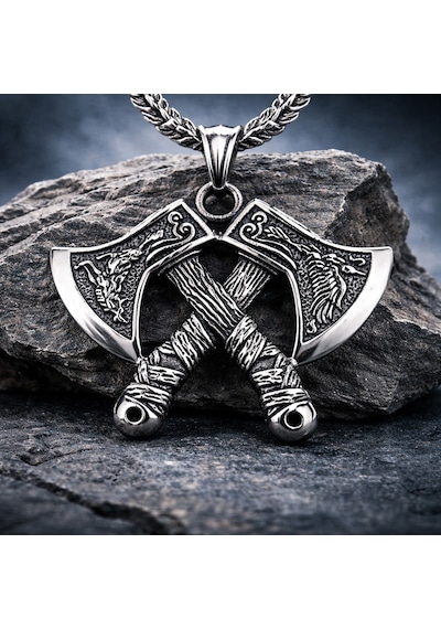 Nordic Mitoloji Viking Çift Balta Kolye Paslanmaz Çelik Erkek Kolye Gümüş
