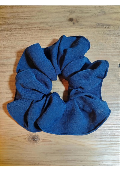 Handmade Çift Dikişli Xl Scrunchie Saç Tokası Lacivert