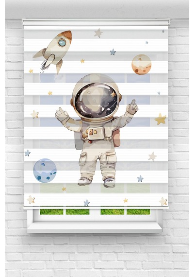 Perdecizade Enxboy Astronot Dijital Baskılı Zebra Perde-cocuk Odası-stor Perde Pz-4000 Renkli