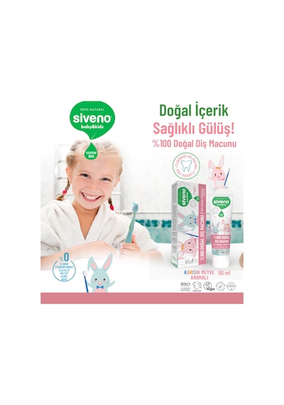 Siveno %100 Doğal Diş Macunu Bebek - Çocuk İçin Karışık Meyve Aromalı Florürsüz 50 ml