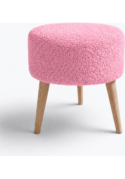 Pembe Welsoft Kumaş Yuvarlak Puf Ahşap Ayaklı Demonte Modern Puf Tabure 40x42 Cm